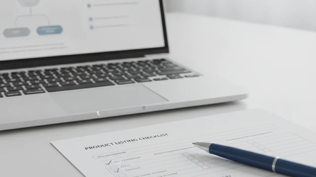 Retail compliance workstation with product listing checklist, study summary and advertising guidance notes