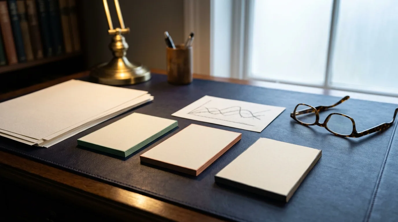 Blank study cards and abstract research notes arranged on a desk to represent a three-study evidence summary.
