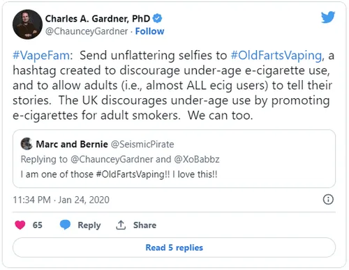 Gardner's 2020 #OldFartsVaping follow-up tweet