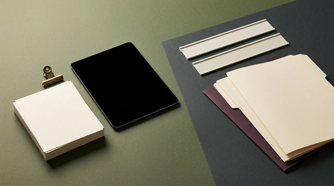 Blank audit cards and folders arranged for a vape retailer pricing evidence check.