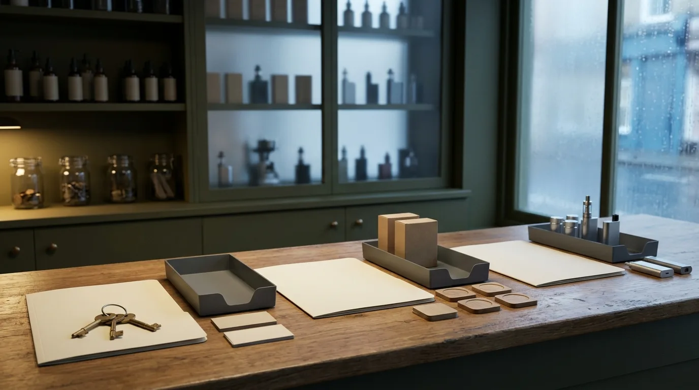 Separate blank lease, funding and compliance folders on a vape retail back counter.
