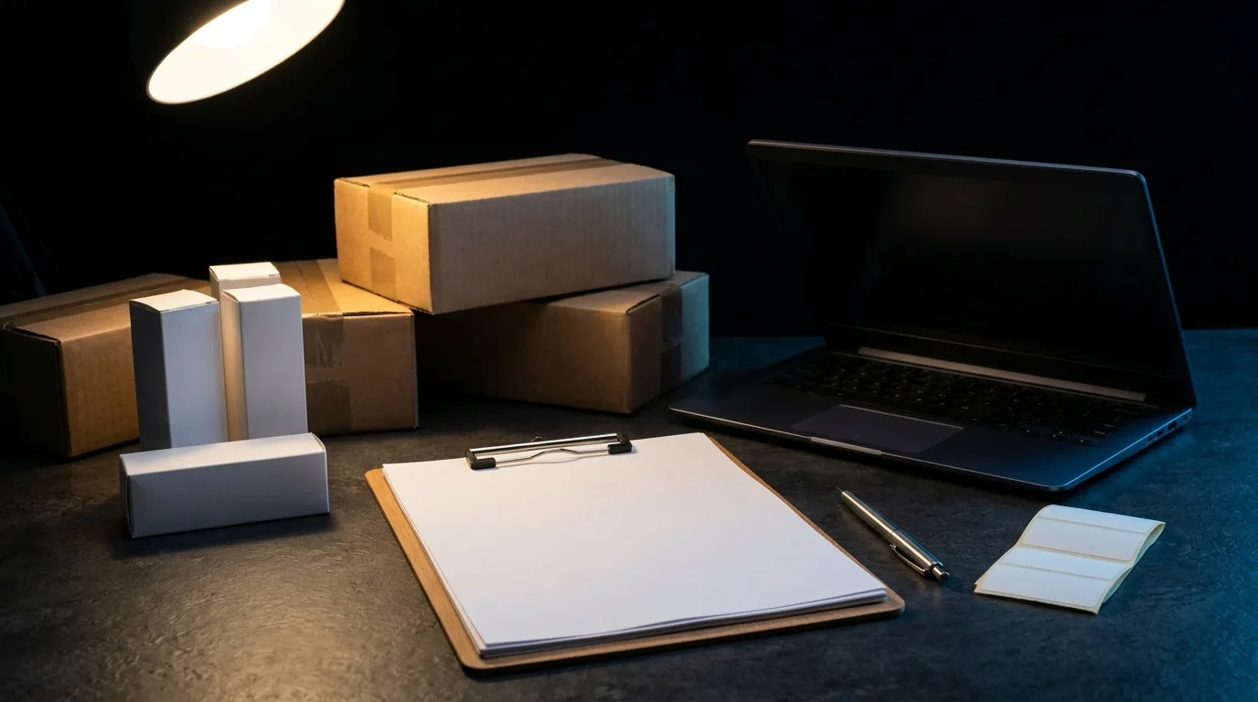 Compliance paperwork beside adult vape manufacturing stock boxes