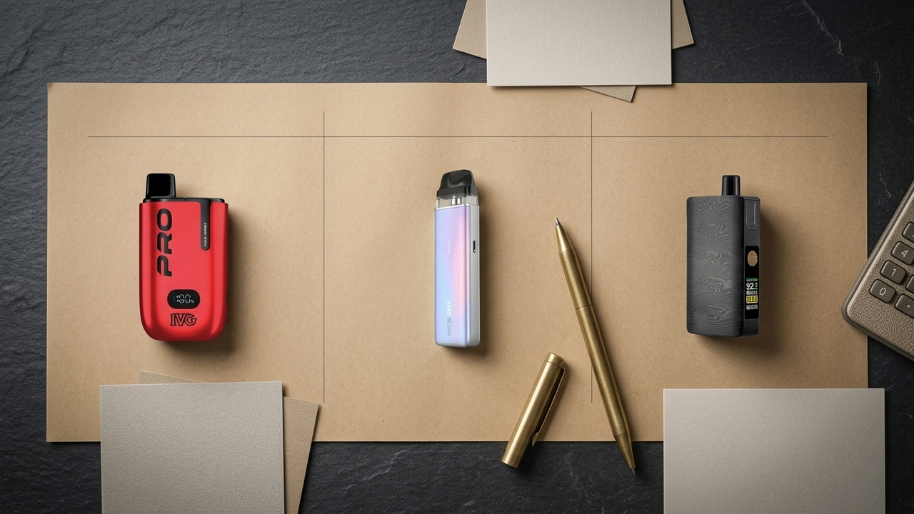 Adult buyer-choice board comparing a prefilled pod device, a basic refillable pod and the DotPod Max V1.5 premium refillable pod.