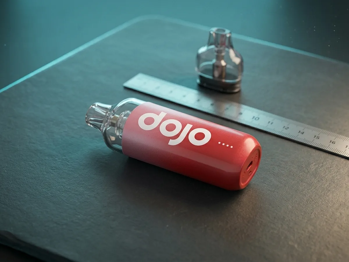 Vaporesso Dojo Blast 10K device with pod and measurement props for a UK buyer check.