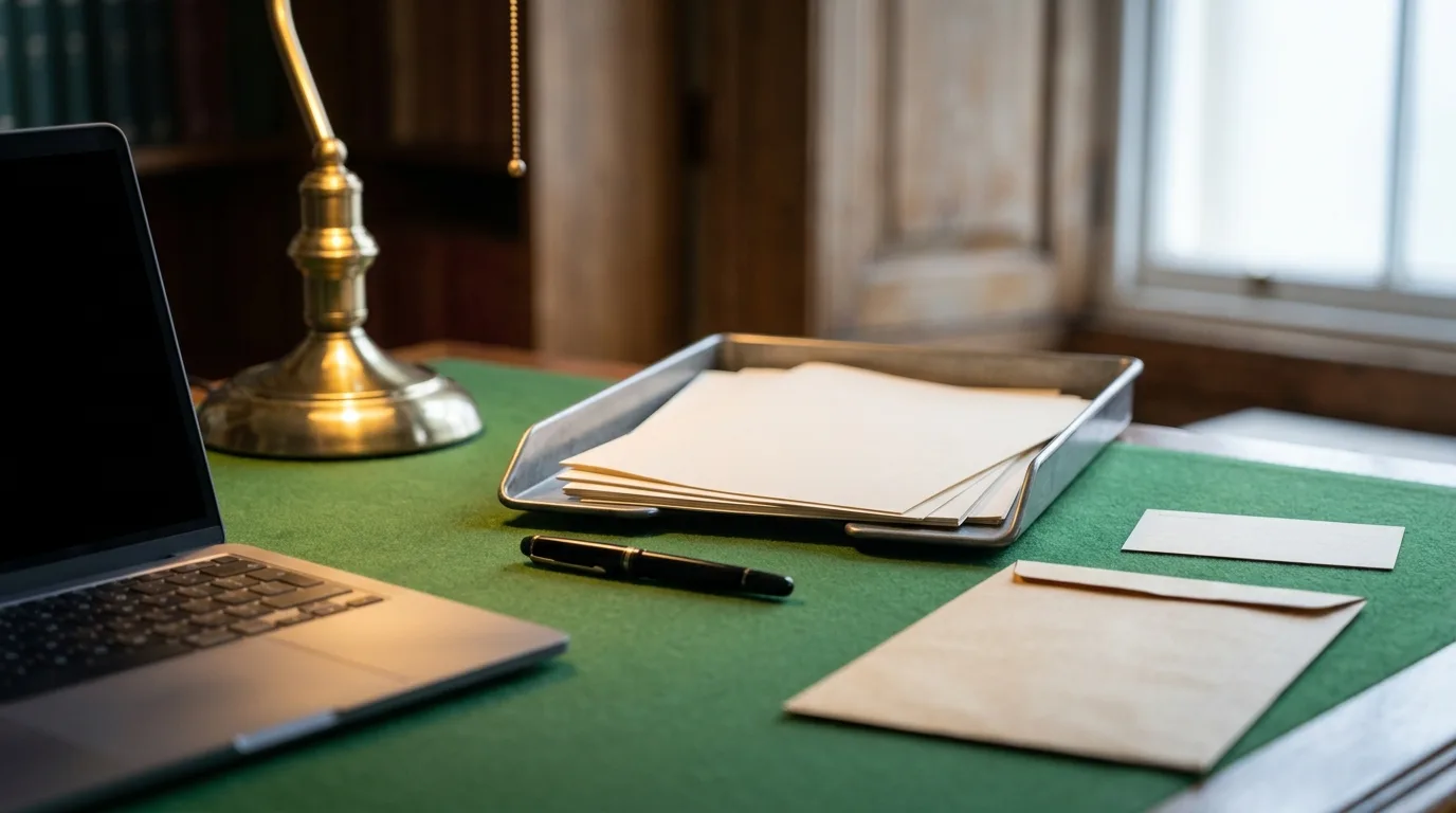 Blank consultation paperwork and evidence props on a mature retailer compliance desk.