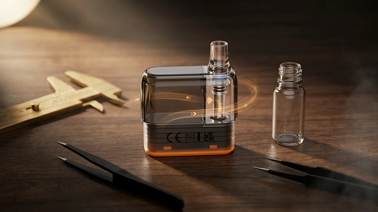 OXVA UNIONE transparent 2ml active chamber and 8ml reservoir shown in a technical refill-flow layout