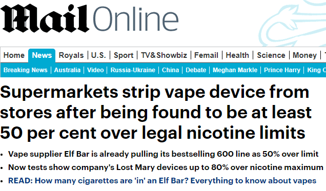 Daily Mail vape misinformation headline