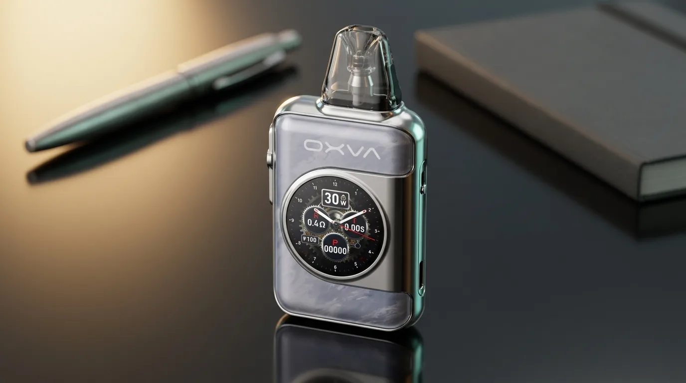 OXVA XLIM SQ Pro 2 touch-screen pod device showing usage tracking details.