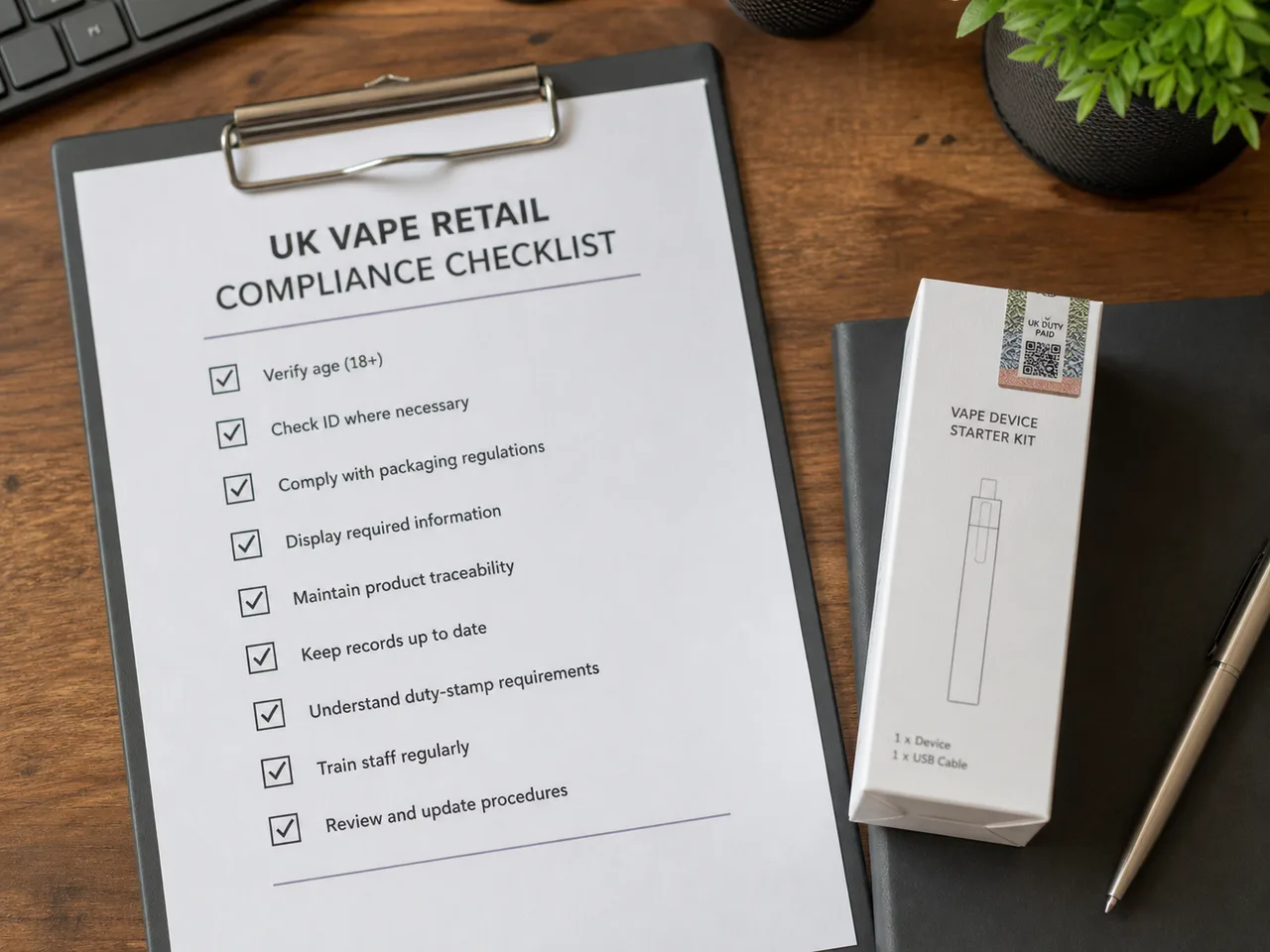 Adult vape buying checklist and compliance graphic