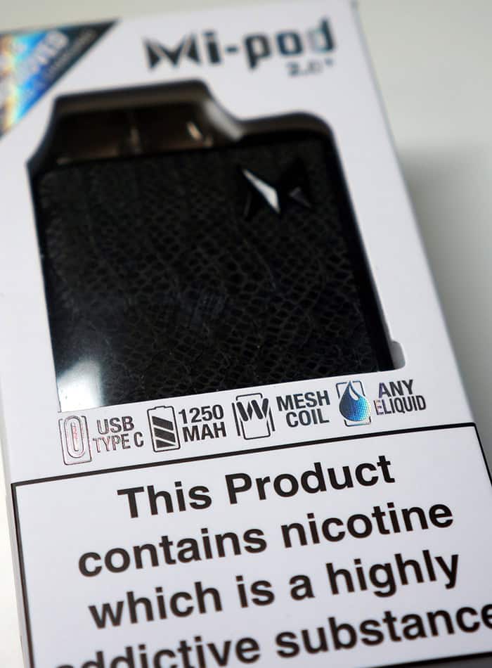 Mi-Pod 2.0+ "any e-liquid" box claim