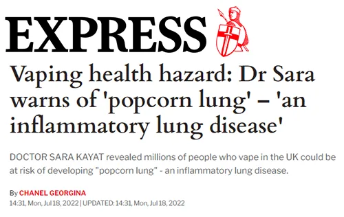 Express: 'Vaping health hazard: Dr Sara warns of popcorn lung — an inflammatory lung disease'