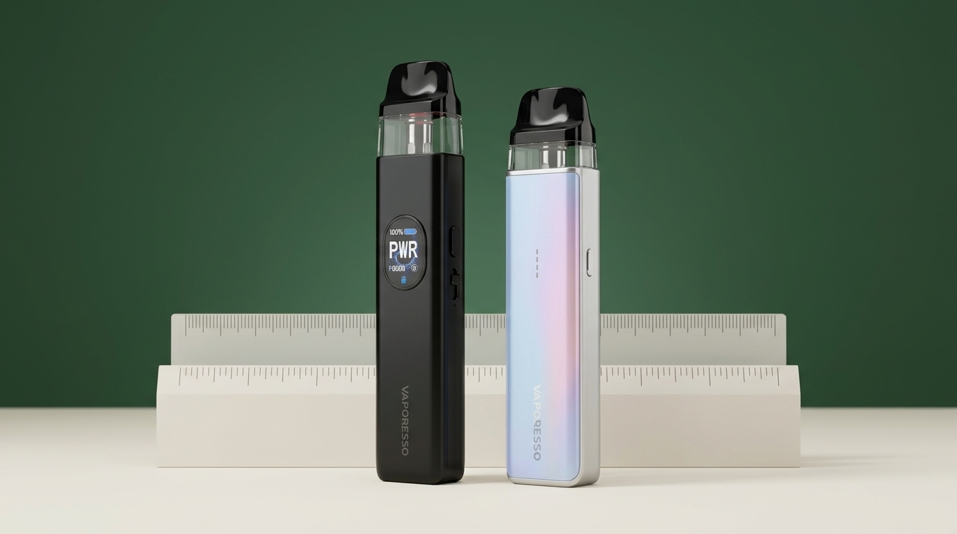 Vaporesso XROS 5 and XROS 5 Mini shown side by side for a size comparison.
