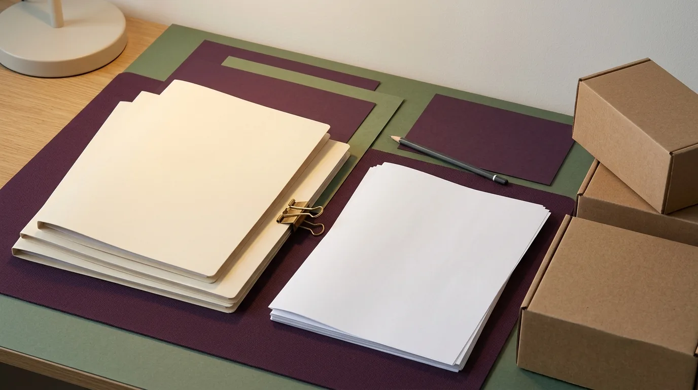 Plain audit folders and stock cartons prepared for a vape retail pricing records review.