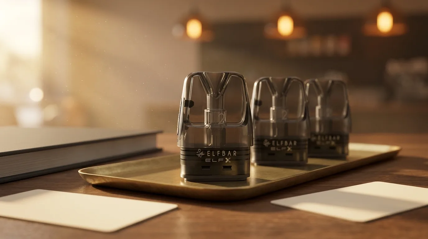 ELFX replacement pods shown without packaging in a macro adult product check.