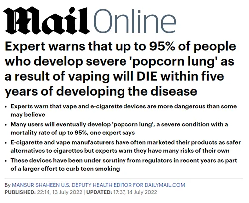 Daily Mail: 'Expert warns that up to 95% of people who develop severe popcorn lung will DIE'