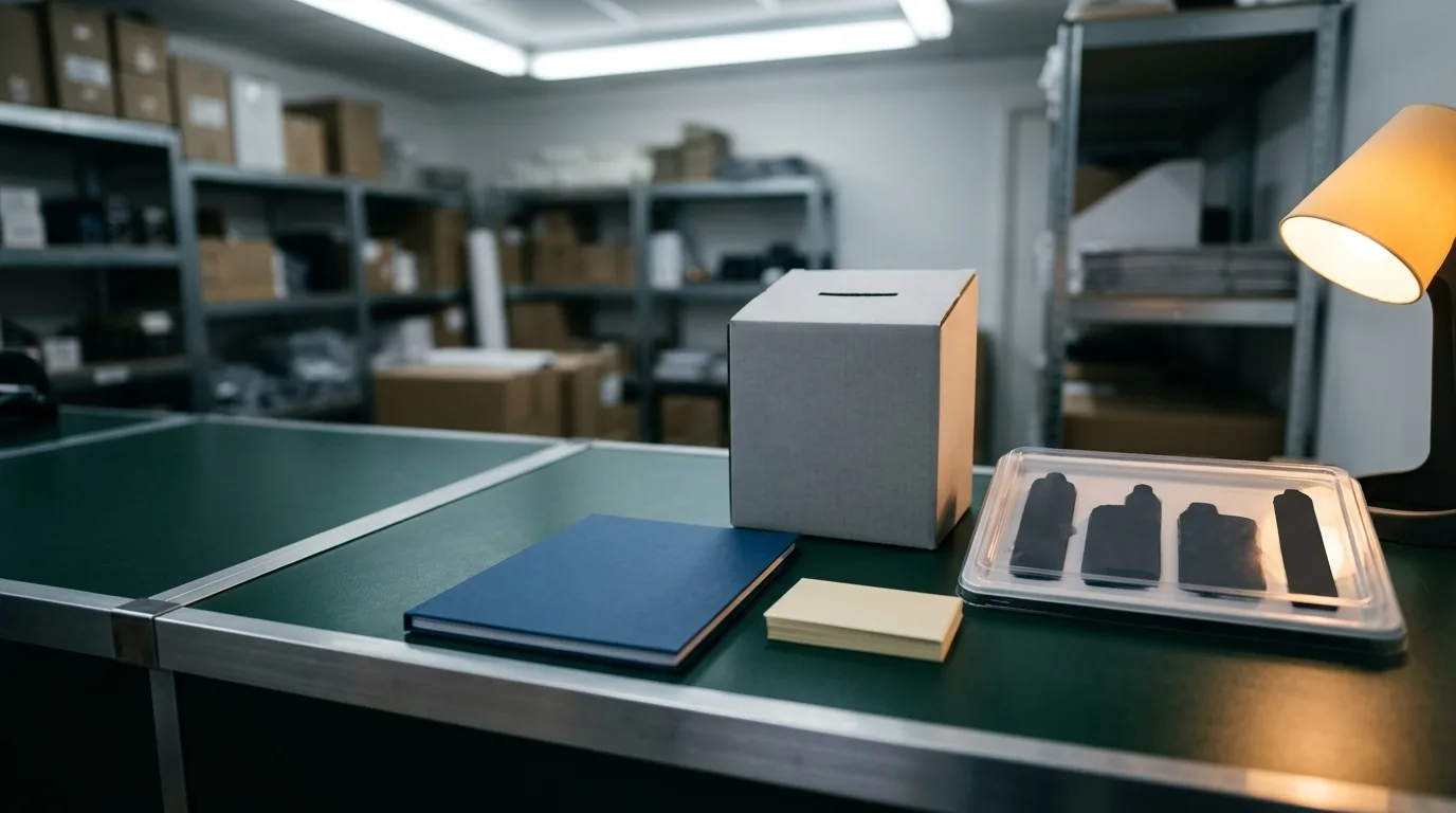 Vape retailer back-office takeback box and record folder for WEEE compliance.