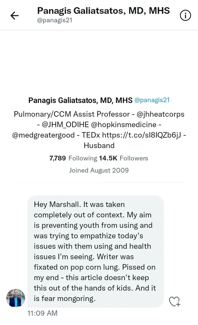 Dr Panagis Galiasatos response