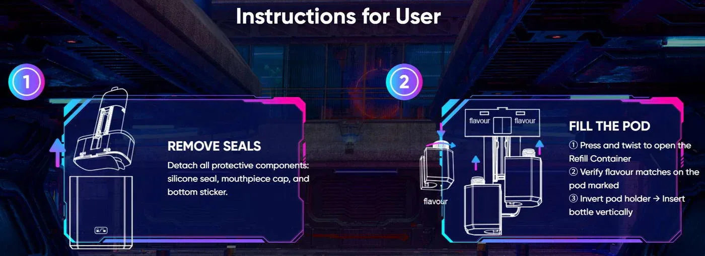 Real retailer instruction asset showing how the HQD Glow Air 70K pod and refill container are prepared.
