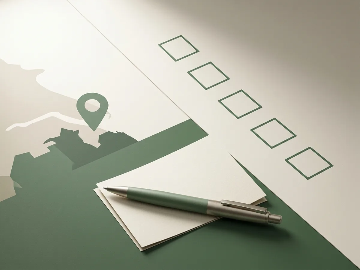 Abstract eligibility checklist with tick boxes and a muted map-pin cue for North East Lincolnshire stop-smoking support