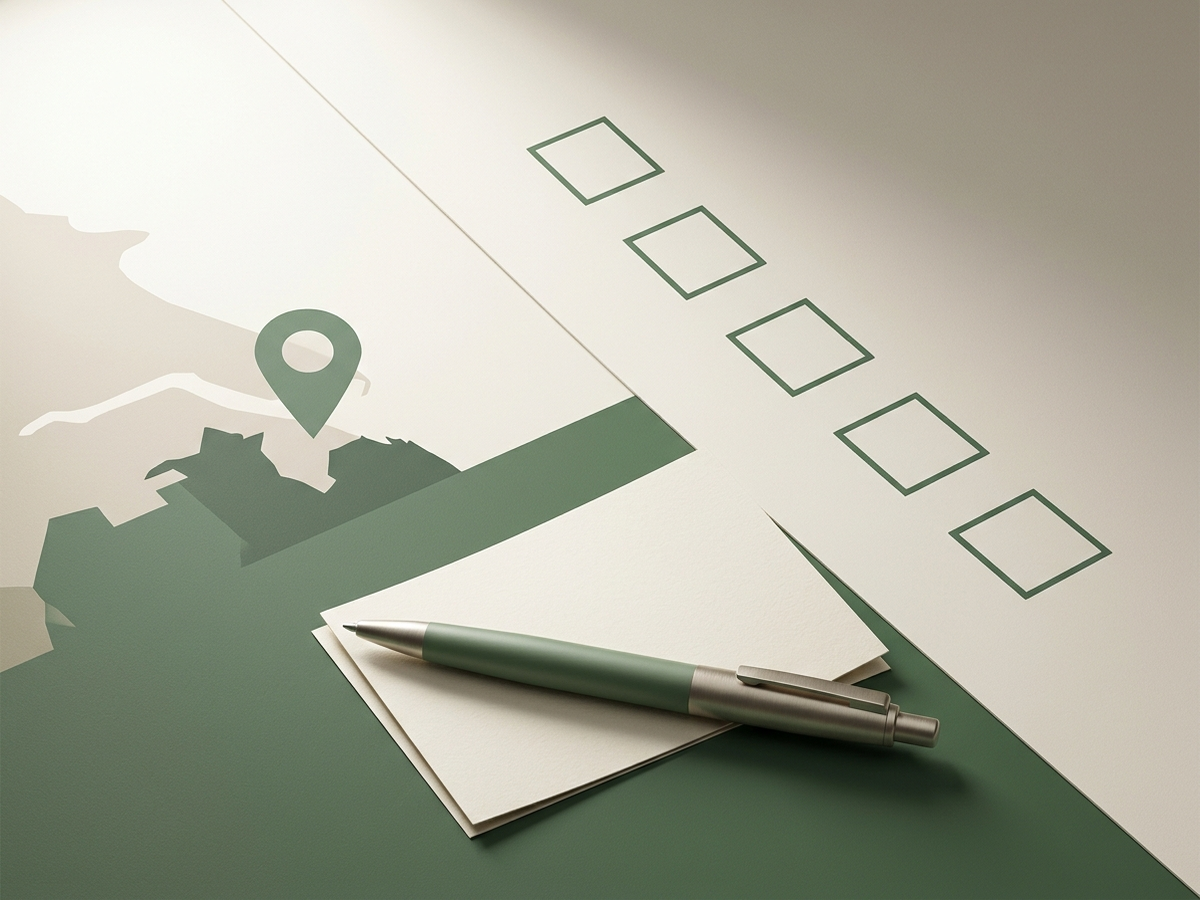 Abstract eligibility checklist with tick boxes and a muted map-pin cue for North East Lincolnshire stop-smoking support